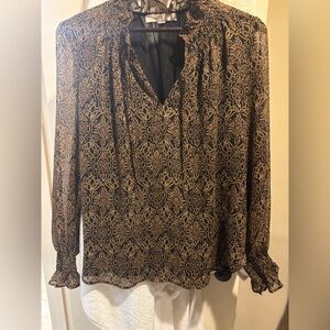 LOFT Black and Gold Floral Blouse